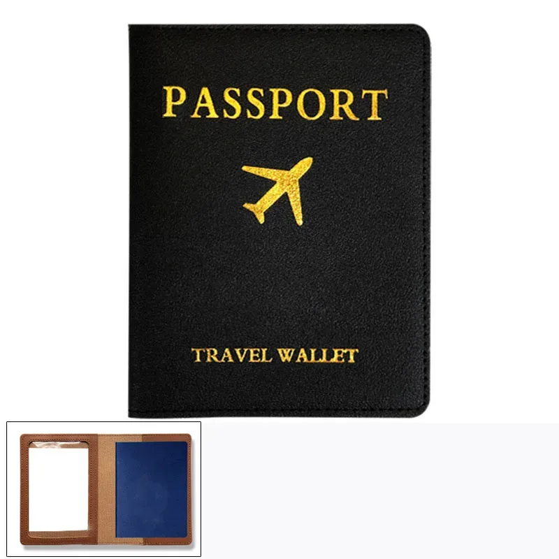 porte-passeport en cuir pu pour femmes et hommes, clip multifonctionnel pour billet d'avion, portefeuille et étui pour carte d'identité, 1pc