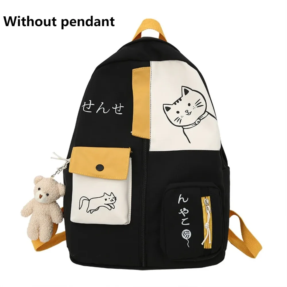 sac à dos chat de dessin animé mignon pour femme, sac à dos de voyage en nylon imperméable, cartable de grande capacité pour étudiants
