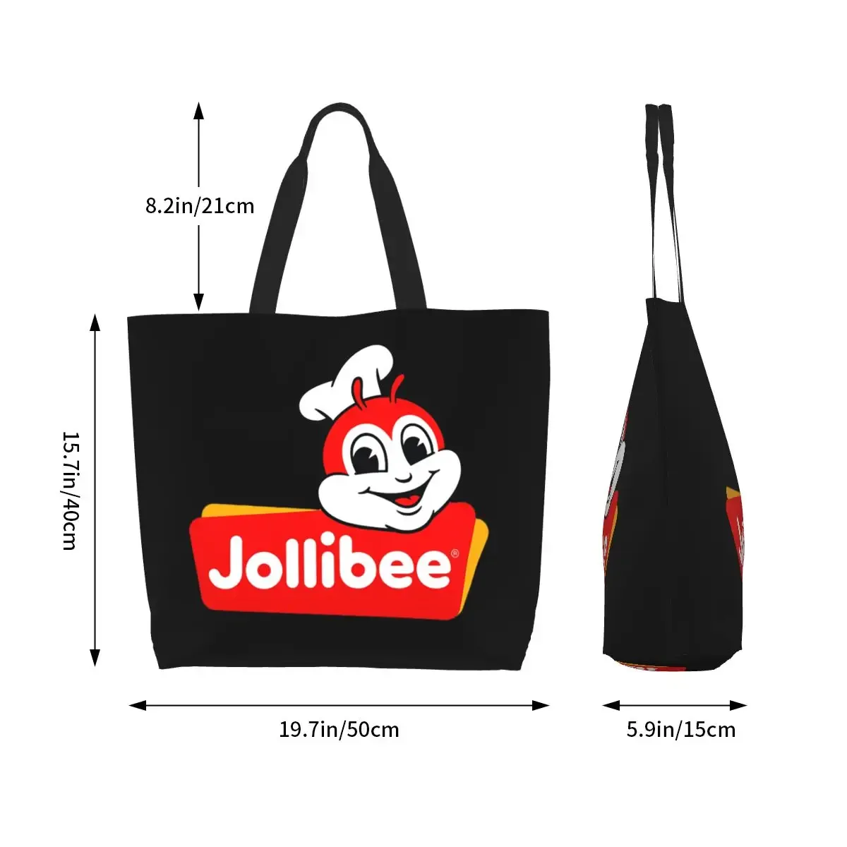 sac fourre-tout jollibee face shopping en toile, grande capacité, sac à bandoulière, sac de courses pour femmes