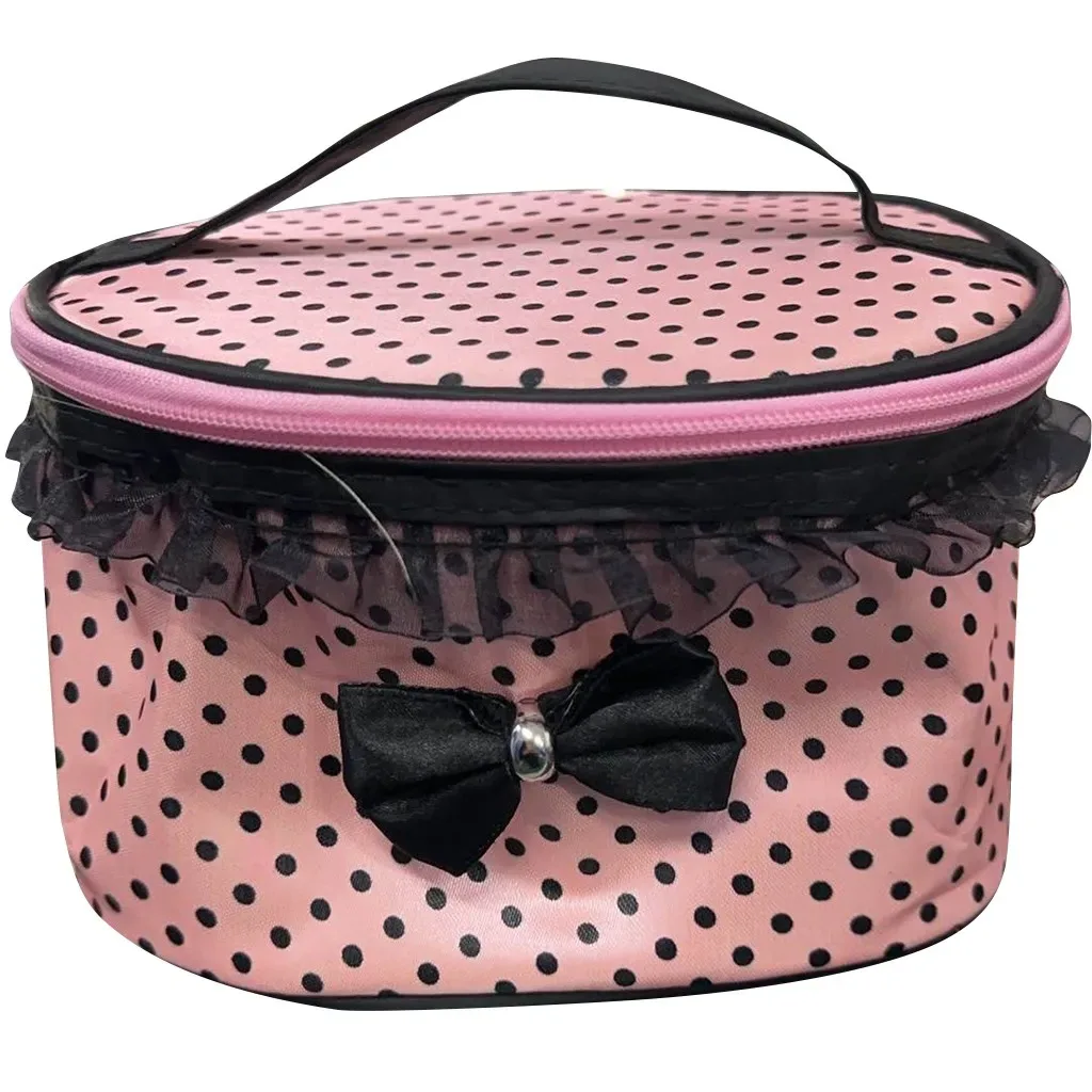 1 pièces dot bowknot femmes dentelle patchwork organisateur sac étuis de maquillage femme dentelle sac cosmétique étanche pochette cosmétique maison