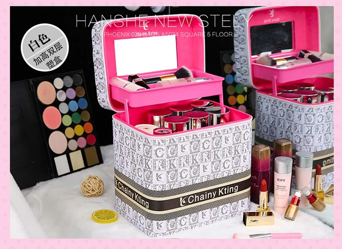 trousse de maquillage rétro à la mode, nouvelle trousse de maquillage multicouche de grande capacité, boîte de rangement de cosmétiques portable de voyage, cinq modèles