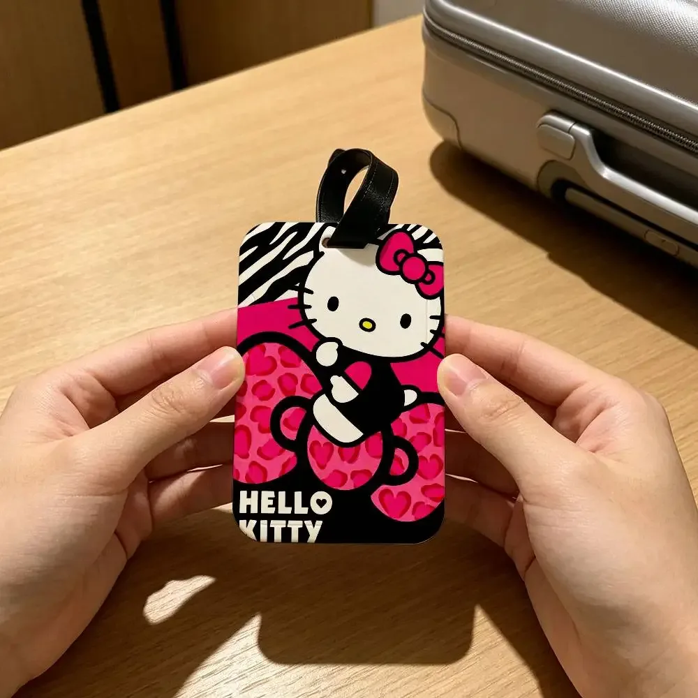 étiquette d'identification de bagage anti-perte en pvc, motif chaton mignon h-hello cartoon k-kittys, avec porte-carte d'informations amovible, étiquette de bagage de voyage