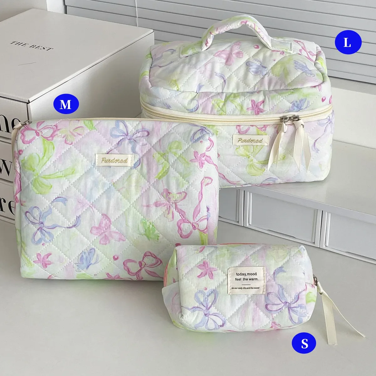 ensemble de trousses de toilette matelassées à fleurs style yt ins, en coton, pour organiser les cosmétiques, sacs de voyage pour articles de toilette, comme cadeau pour filles