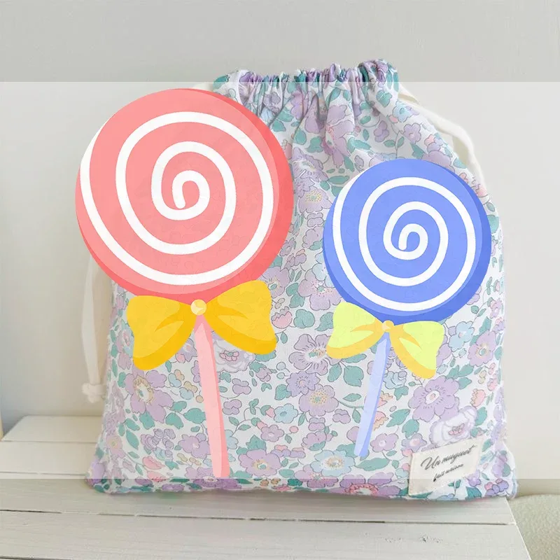 pochette de rangement vintage en coton floral avec cordon de serrage, design fait main pour sacs cadeaux de ma