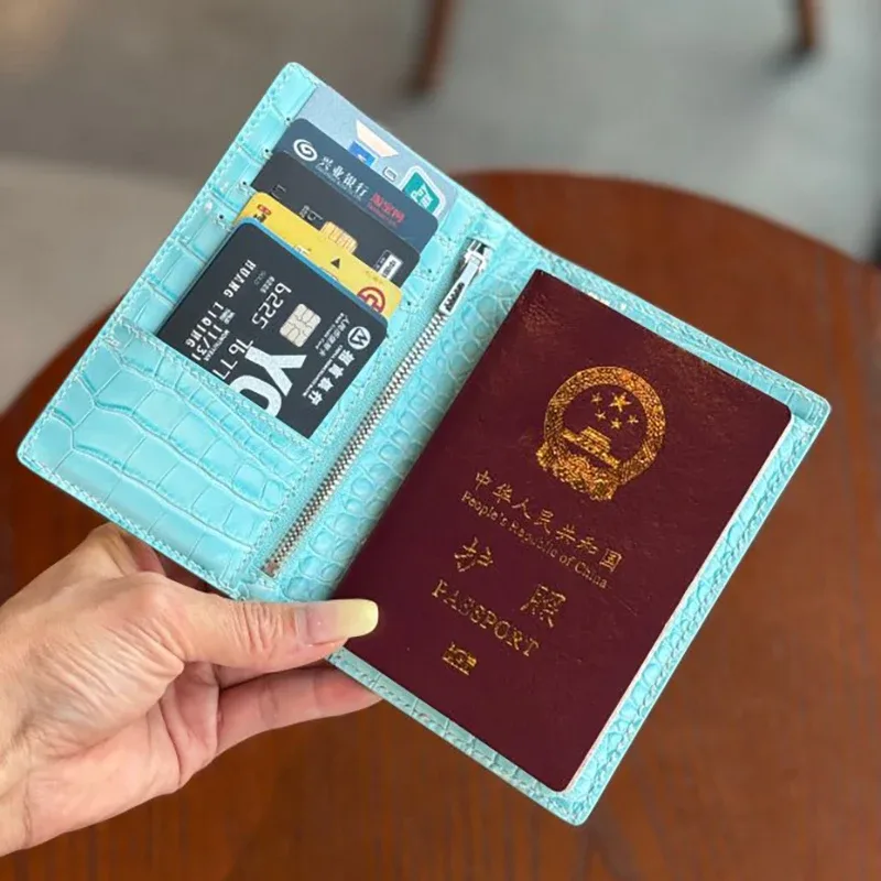 porte-passeport en cuir véritable à motif crocodile, mode haut de gamme, en cuir de vachette première couche, multifonctionnel, porte-cartes d'identité et de passeport