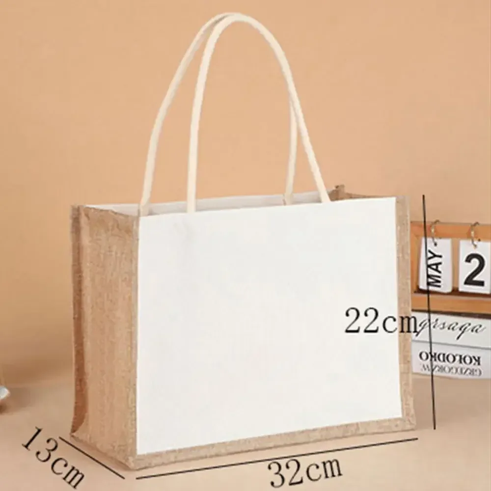 sac fourre-tout en toile de jute imperméable vintage, sacs en bambou, sac à main beige décontracté de grande capacité, sacs de plage portables, sacs d'évaluation de voyage