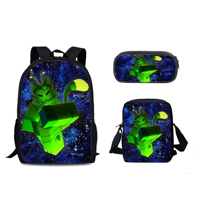 chat vert récupérateur gnarpy trois pièces ensemble sac à dos dessin animé école primaire sac à dos sac à bandoulière trousse à crayons