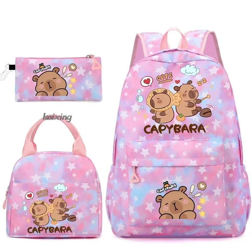 ensemble de sacs à dos imprimés capybara kawaii avec sac à déjeuner et trousse à crayons, sac à dos pour étudiante, grande capacité, léger, pour ordinateur portable, sacs de voyage