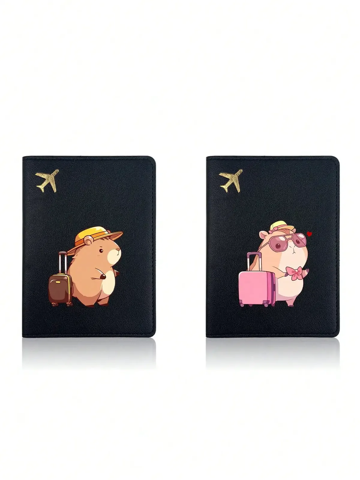 Ensemble de portefeuilles pour passeport à motif capybara, 2 pièces, porte-passeport, porte-billets, porte-cartes de voyage léger