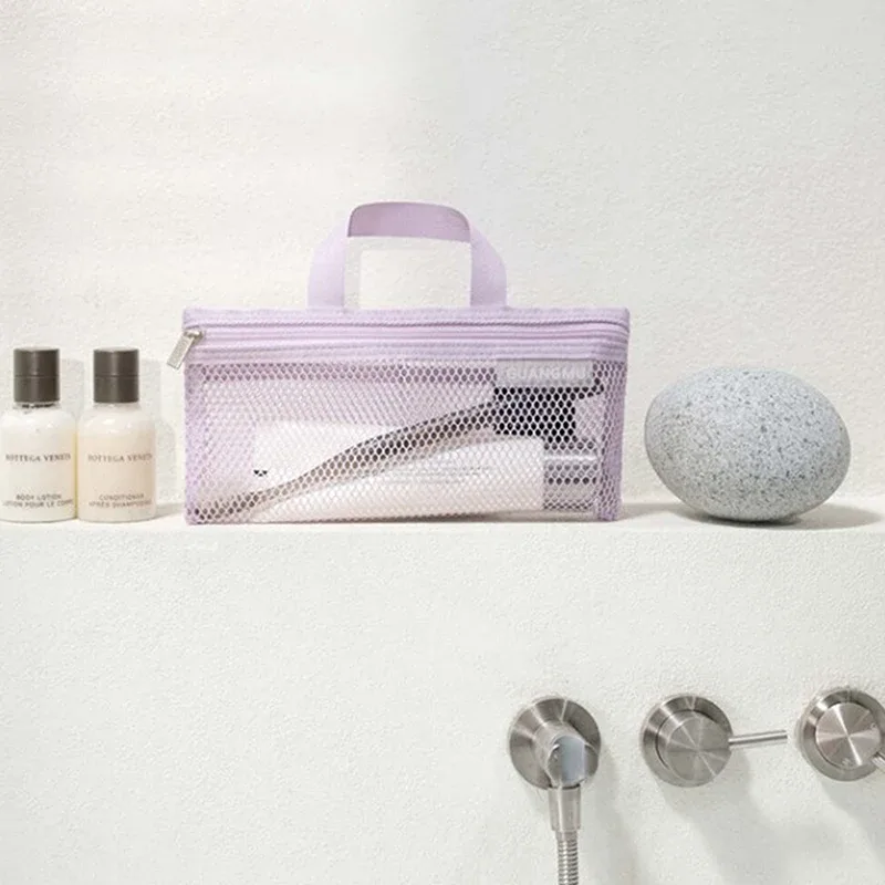 sac de rangement de plage en maille de nylon, sac de rangement de voyage portable pour brosse à dents et dentifrice, étui conteneur hoaccessrespiration