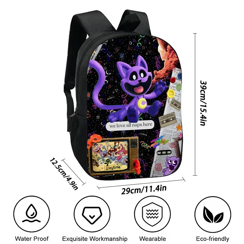 Ensemble de sac à dos d'école Smiling 3D Critters avec sac à crayons, sacs initiés, grande capacité, dessin animé, jeu d'amine, sac à dos pour enfant, 3 pièces