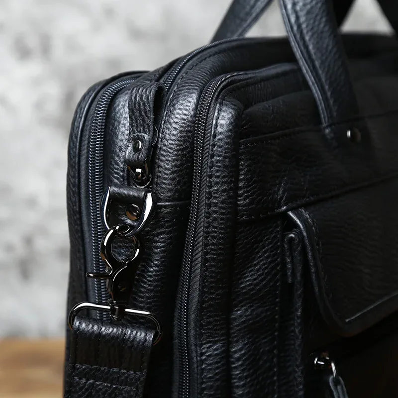 sac à main d'affaires en cuir de vachette couche supérieure pour hommes, sac messager initié décontracté, sac pour ordinateur portable 15 pouces, étui à bombes, mode, nzpj
