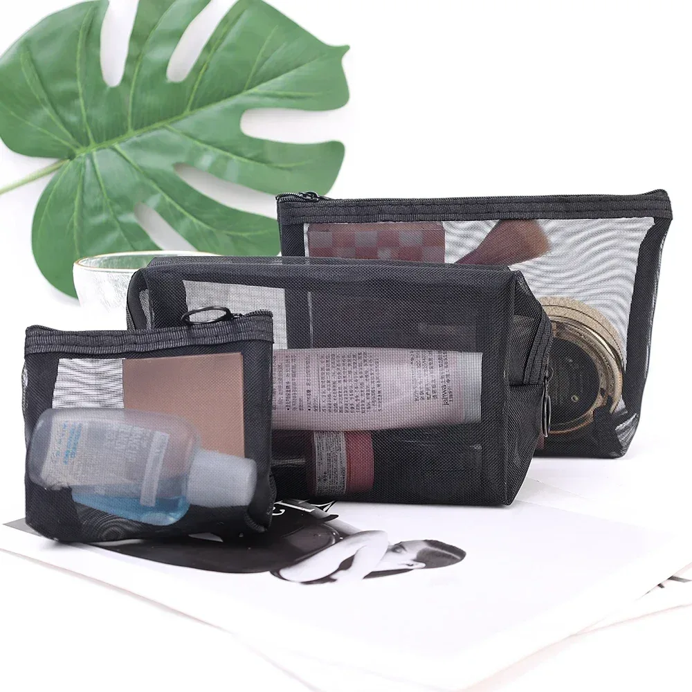 sac à cosmétiques transparent en maille portable, étui de maquillage pour femmes, organisateur de maquillage à fermeture éclair de voyage, sac de rangement de toilette et de beauté, pochette
