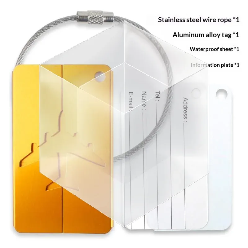 étiquette de bagage en alliage d'aluminium pour avion, anti-perte, avec porte-carte d'identité, couleur unie, accessoires de voyage