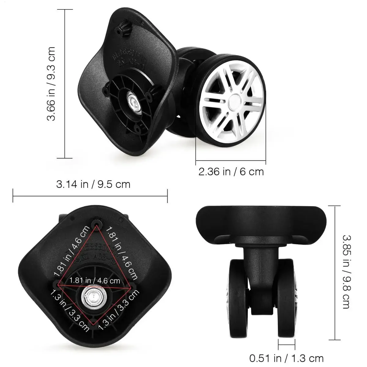roues de remplacement pivotantes à 360 degrés pour bagages, 2 pièces, roues de remplacement universelles pour sac de voyage