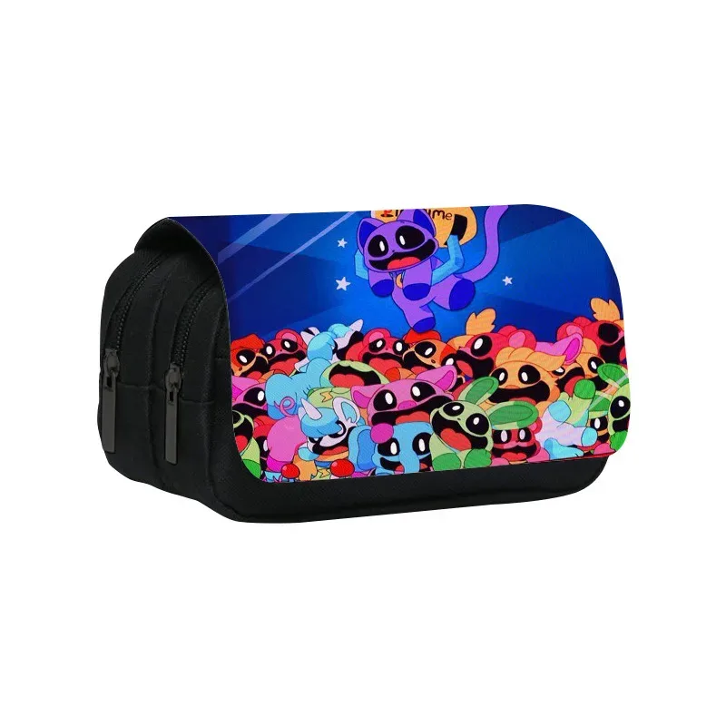 trousse à crayons double couche, créatures souriantes, 22cm/8.7 pouces, sac à stylos d'école pour étudiants, grand rangement, boîte à crayons, cadeau scolaire