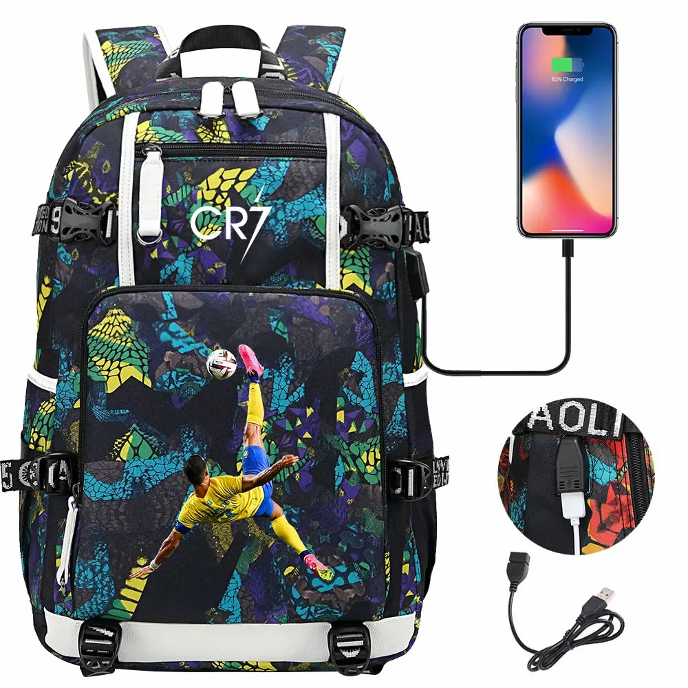 football star cr7 usb adolescents étudiant cartable femmes hommes ordinateur portable voyage sport sac à dos fille garçons enfants retour à l'école livre sacs