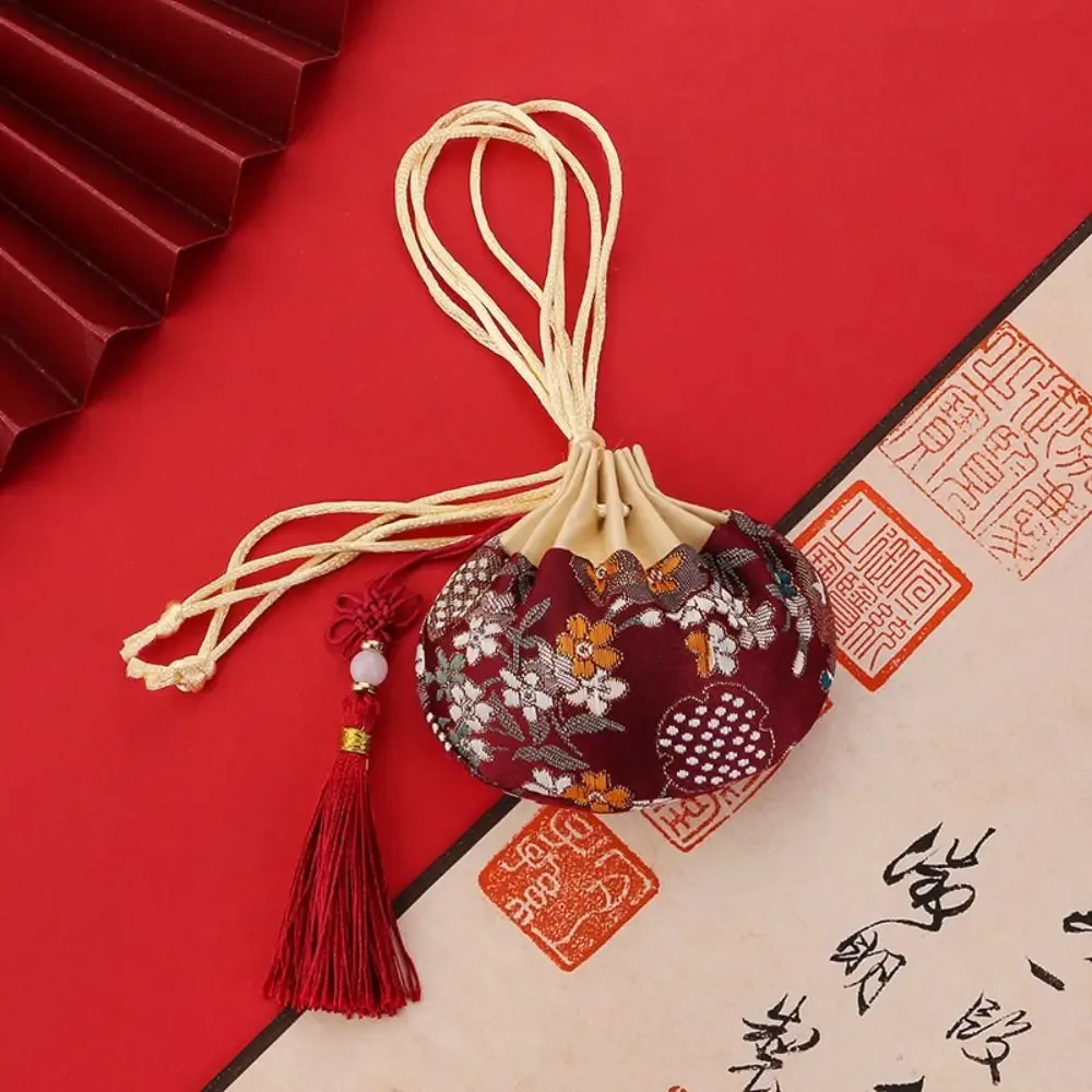 pochette de rangement en tissu brodé à motif floral, style chinois, avec cordon de serrage, vide, pour bijoux et accessoires féminins