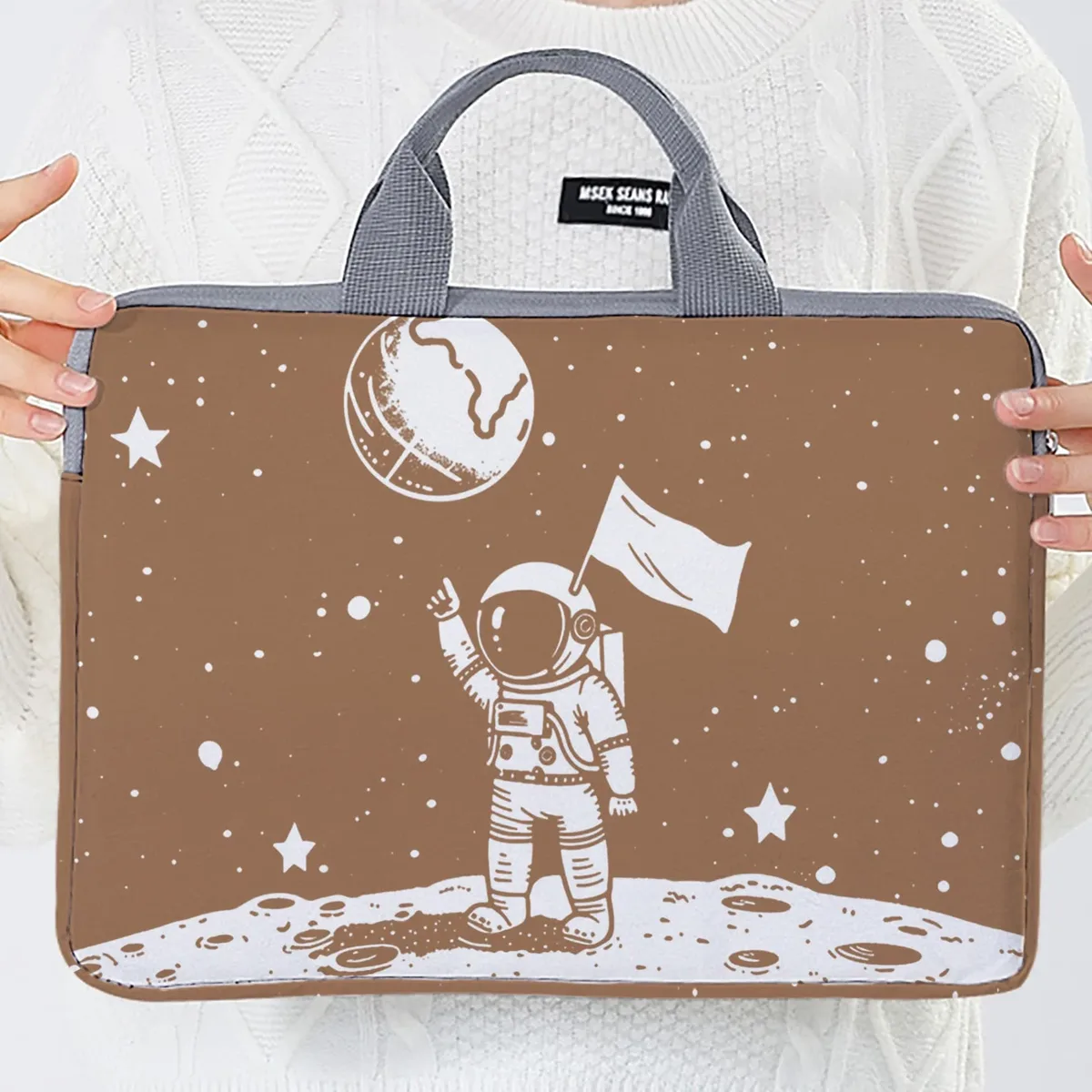 ensemble une pièce, deux styles, sac et porte-documents pour ordinateur portable à motifs d'astronautes, adapté aux ordinateurs portables de 14 pouces