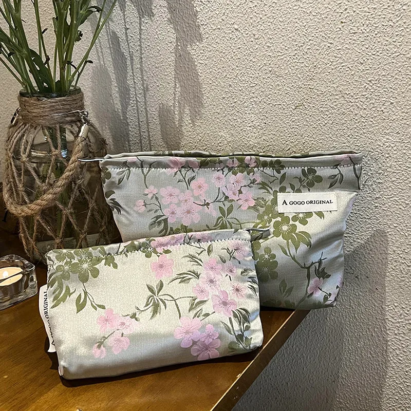 sac à cosmétiques vintage à imprimé floral, petit et grand, pochette de maquillage portable, organisateur de toilette, trousse à crayons, accessoires de voyage