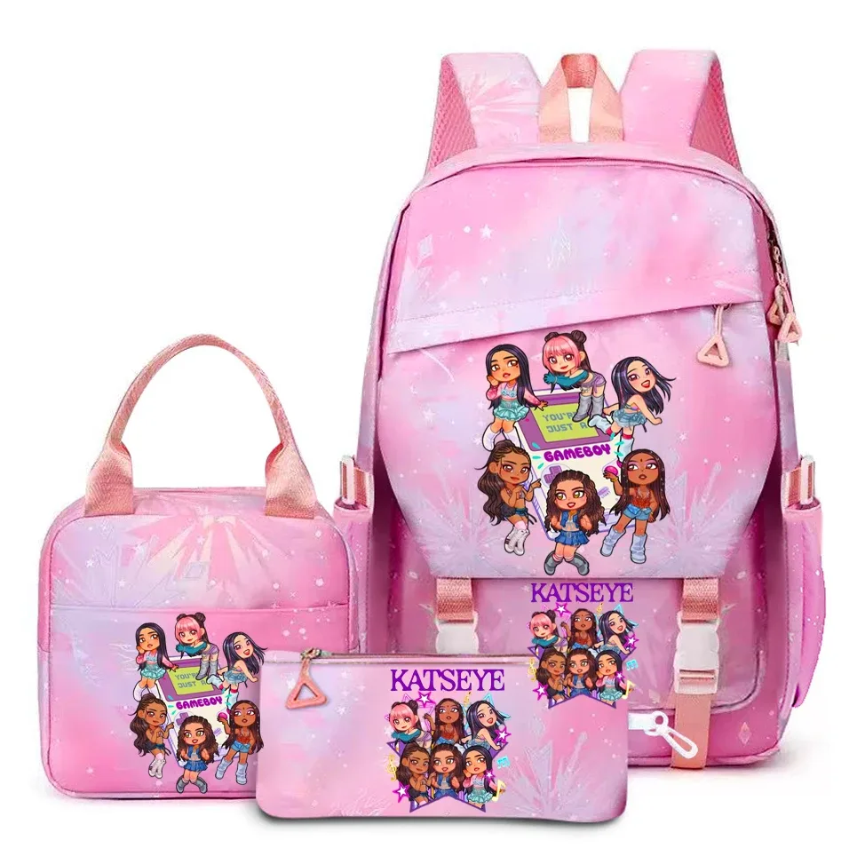 katseye musique sacs à dos 3 pièces ensembles femmes hommes lycée sacs toile kawaii adolescents sac à dos pour ordinateur portable dessin animé livre sacs yk2