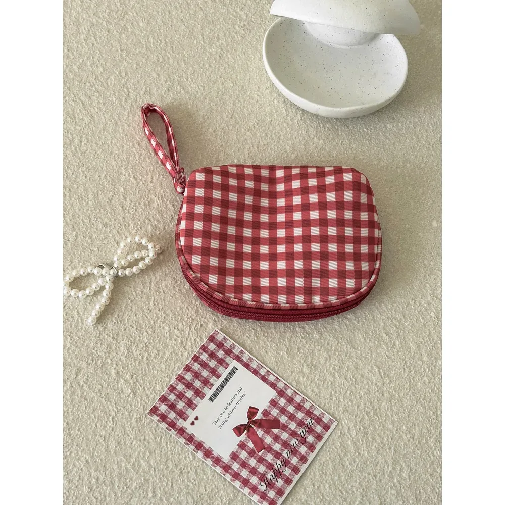pochette à cosmétiques à carreaux, trousse de toilette de voyage minimaliste à blocs de couleur, nouvelle trousse de maquillage portable à motif quadrillé grande capacité