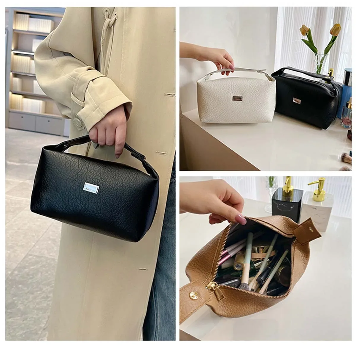 nouveau sac de rangement en pu, trousse de toilette à main de grande capacité à la mode, trousse de maquillage portable multifonctionnelle sur mesure pour femmes