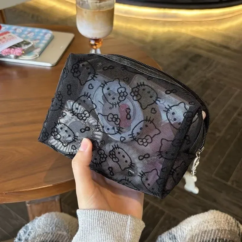 pochette de maquillage noire en maille, mignonne et portable, grande capacité, organiseur de toilette de voyage