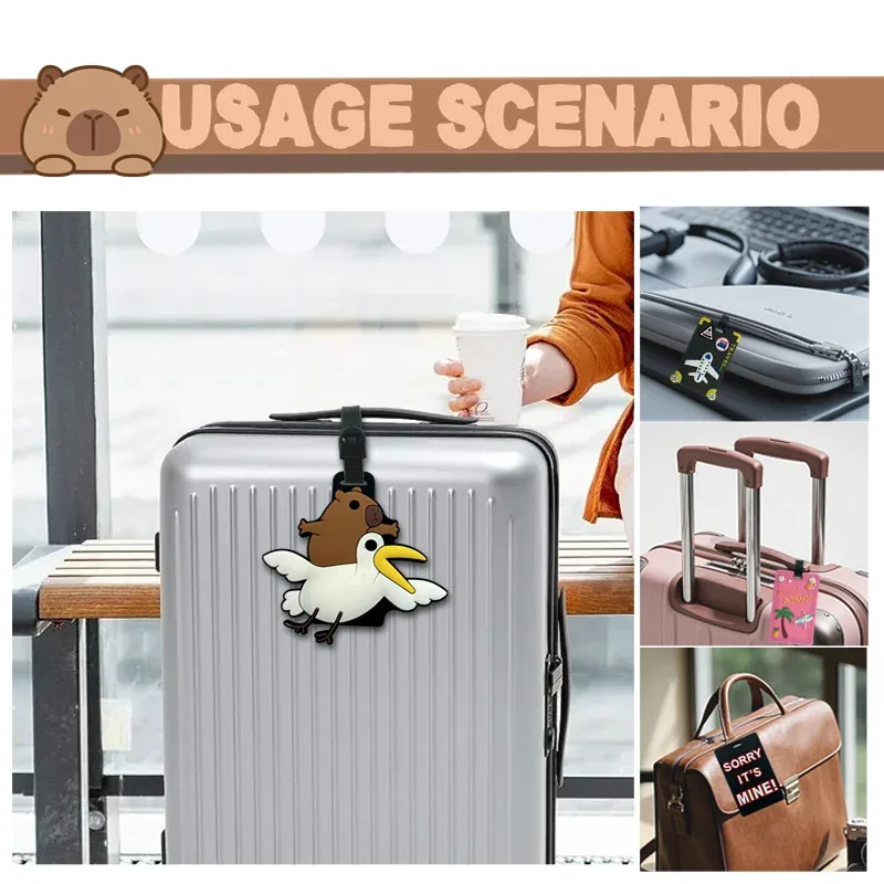 accessoires de voyage, étiquettes de bagages, capybara de dessin animé, bagages en pvc, porte-carte d'identité, porte-adresse, étiquette de bord pour bagages, étiquette portable