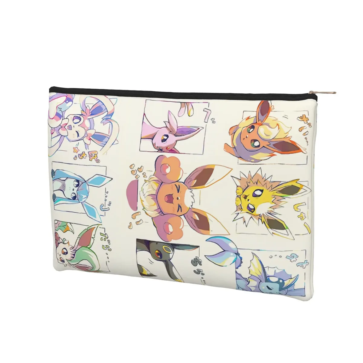 Pochette pliable mignonne pour anime, Pokemon Eevee Eeveelution, trousse de maquillage, trousse de toilette avec fermeture éclair, pochette cosmétique