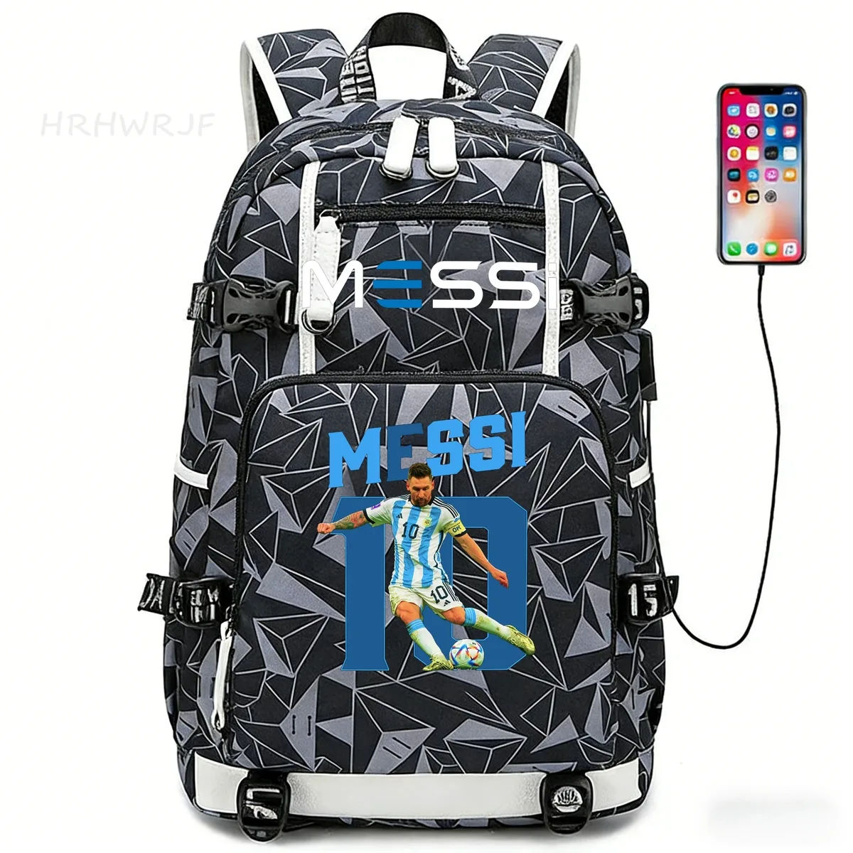 sac à dos de sport de football messi en tissu oxford avec fermeture à loquet, grande capacité, pour ordinateur portable, loisirs, voyage, école et étudiants