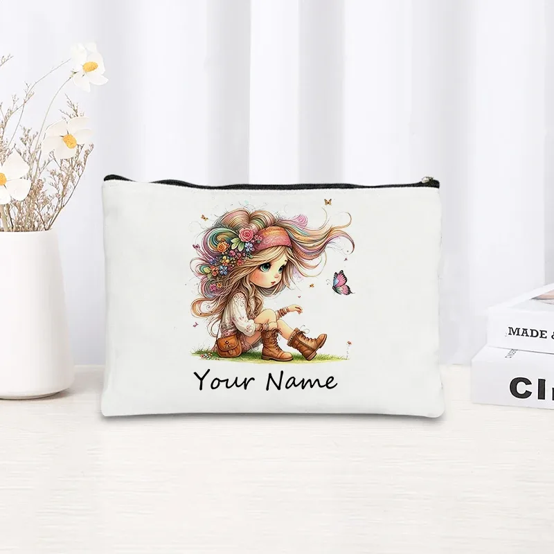 trousse de maquillage en toile personnalisée avec nom, pochette cosmétique quotidienne personnalisée, trousse de toilette, cadeau de noël ou d'anniversaire pour filles