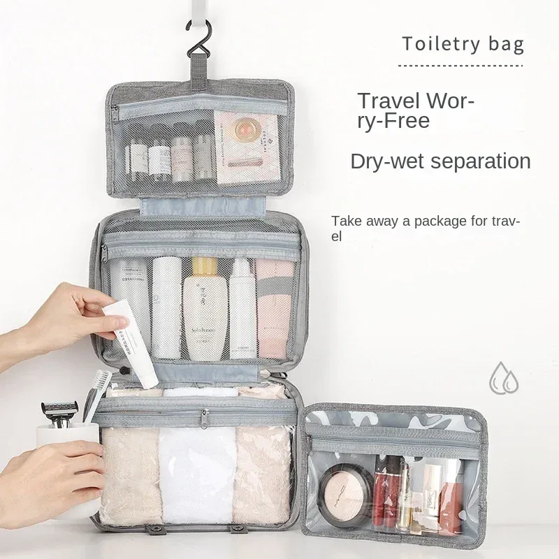 trousse de toilette pliable et étanche pour voyage, séparation sèche et humide, sac de rangement pour cosmétiques, sac à cosmétiques de grande capacité
