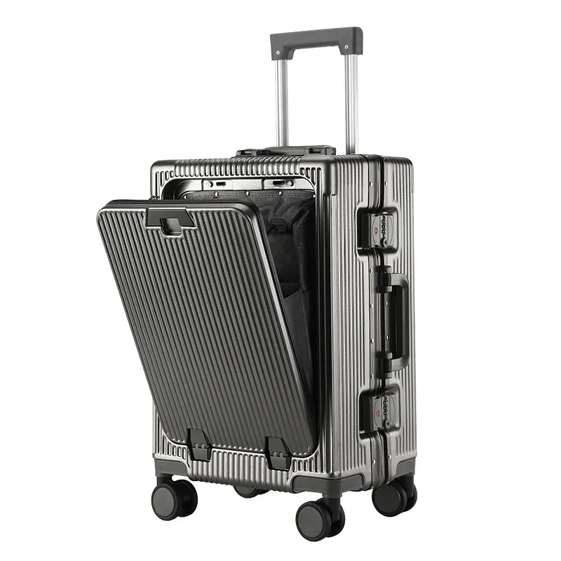 20/24 pouces le nouveau bagage multifonctionnel cadre en aluminium boîtier de chariot avec porte-gobelet usb grande capacité boîte d'embarquement valise