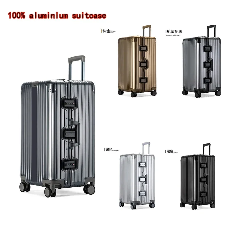 Valise de voyage épaisse tout en aluminium de grande capacité de 32 pouces, cabine de voyage, valise en métal de 20 à 32 pouces, serrure douanière TSA