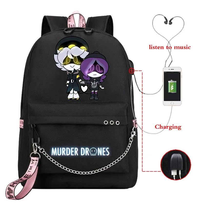 dessin animé meurtre drones sac à dos femmes hommes décontracté usb sac de charge voyage sac à dos garçon fille anime meurtre drones sacs d'école mochila
