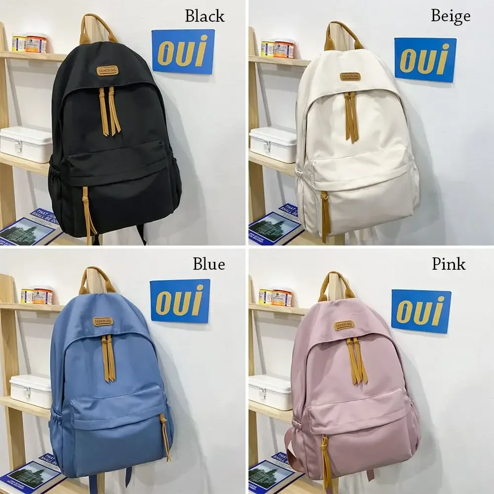 sac à dos scolaire en nylon de grande capacité, couleur unie, pour étudiants