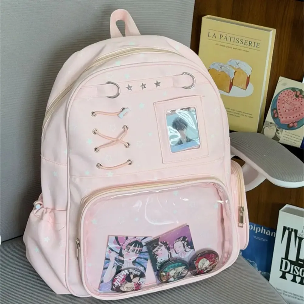 sac à dos transparent à imprimé étoiles tendance, sac ita transparent lolita, sac à bandoulière imprimé y2k pour les trajets quotidiens