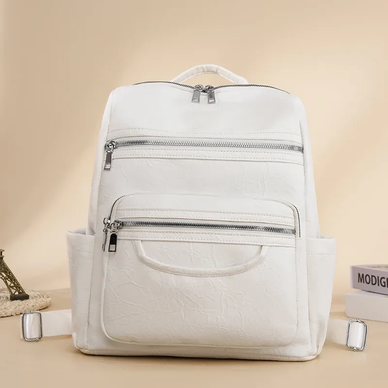sac à dos classique en cuir véritable pour femmes, sac à dos en peau de mouton, sac de voyage de luxe, sac d'école à la mode pour filles, 2024