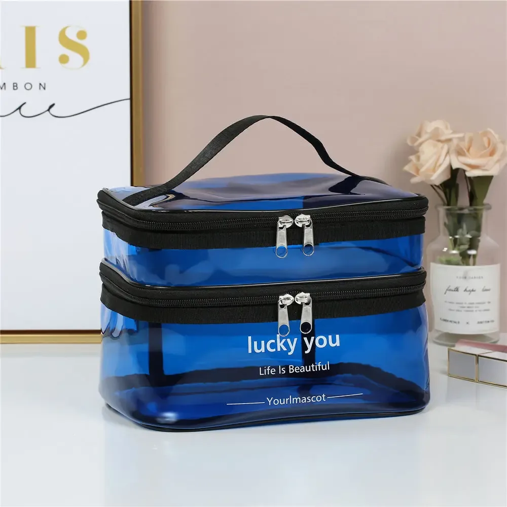 trousse de toilette portable double couche pour femmes, grande capacité, sac à cosmétiques étanche, sac de rangement de voyage