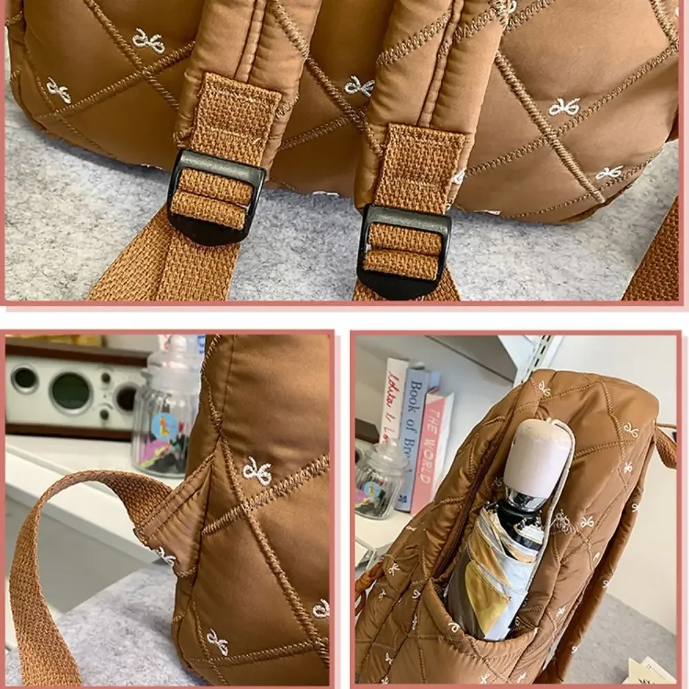 sac à dos léger en nylon avec nœud brodé, style preppy, sac à dos portable pour étudiants, idéal pour l'école et les activités de plein air.