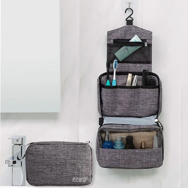 Sac à cosmétiques suspendu pour hommes et femmes, organisateur de voyage multifonction, pochette de rangement de toilette et de maquillage, trousse de maquillage pliante pour esthéticienne