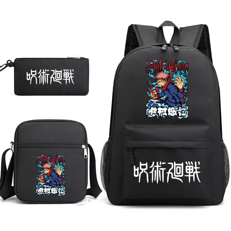 sac à dos anime jujutsu kaisen, trousse à crayons, ensemble de 3 pièces, sac à dos léger pour enfants et adolescents