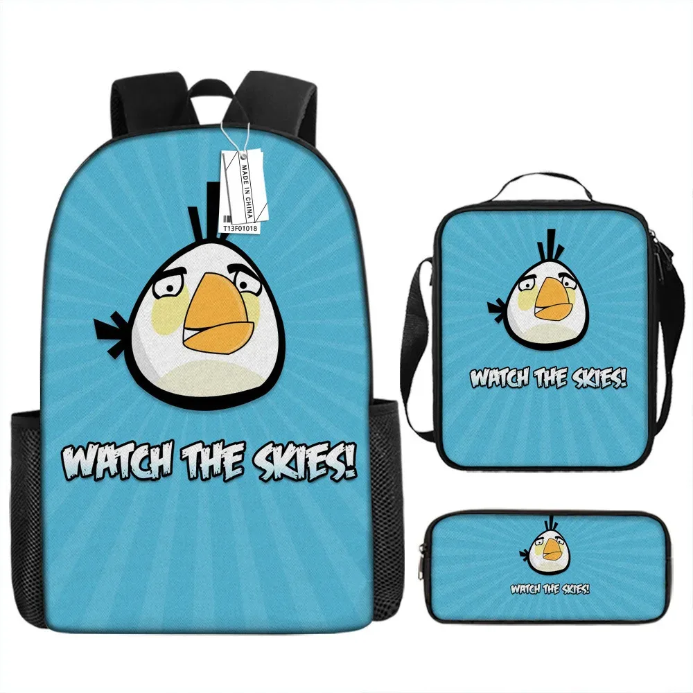 sacs d'école de luxe originaux et cool avec impression 3d angry birds, 3 pièces/ensemble, sac à dos pour ordinateur portable, sac à déjeuner, trousse à crayons