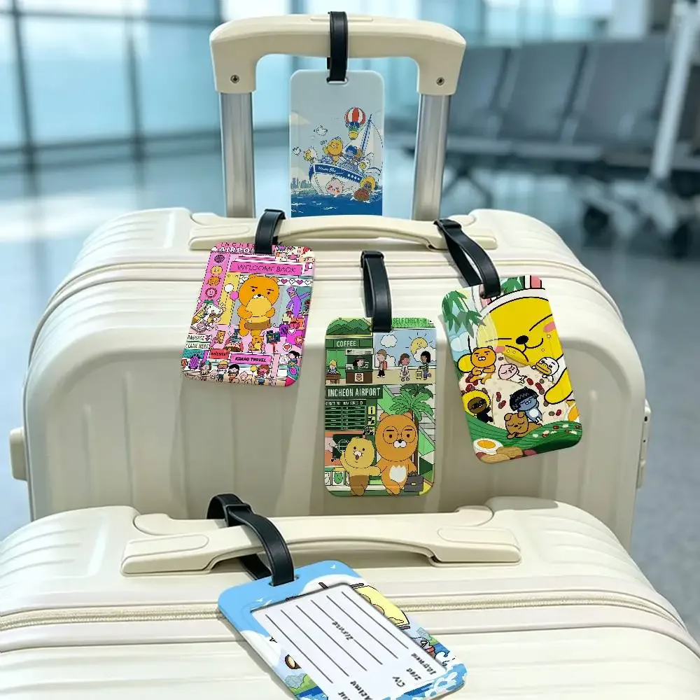 étiquette de bagage en pvc imperméable cartoon cute k-kakaos lovely friends avec carte d'informations, étiquette d'identification anti-perte pour sac à dos scolaire