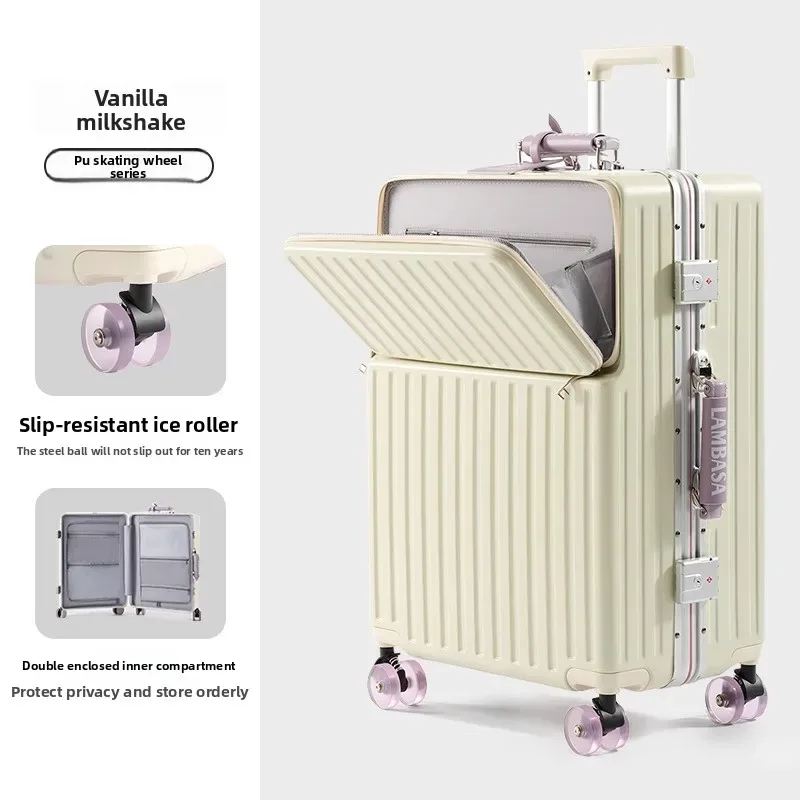 klqdzms valise ouverture avant boîte d'embarquement boîtier de chariot pour ordinateur portable 20 "24" 26 "28 pouces boîte de mot de passe de grande capacité avec bagage à roulettes