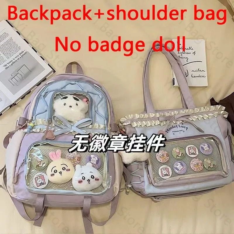 sac à dos ita bag kawaii, sac à bandoulière, ensemble de deux pièces, sac à dos scolaire pour badges et épingles d'anime, sacs à dos transparents pour étudiants