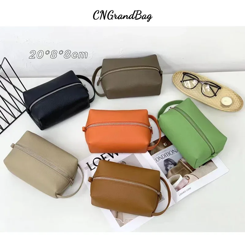 trousse de toilette en cuir de vachette pour femme, lettres personnalisées gratuites, grande capacité, cuir véritable, sac cosmétique portable de voyage, haute qualité