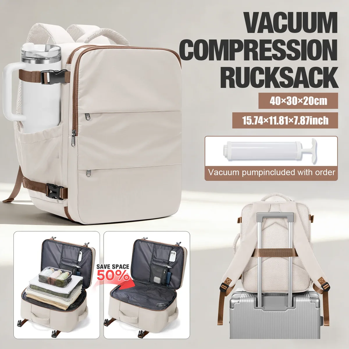sac à dos de voyage pour femmes, sac à dos sous vide avec pompe manuelle, bagage à main ryanair 40x30x20, sacs pour hommes, grand sac de travail pour ordinateur portable