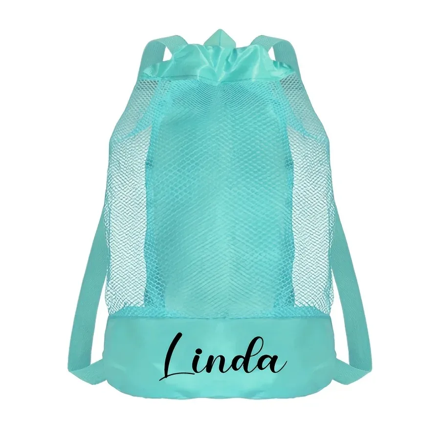 1 sac de sport personnalisable avec cordon de serrage et nom, sac de rangement pour la plage, poches en filet de grande capacité, sac à dos de voyage multifonctionnel